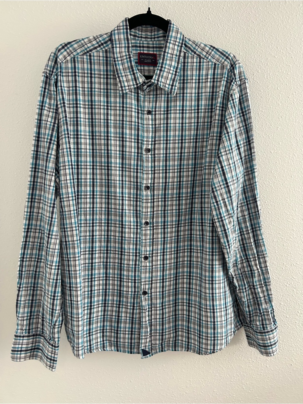 UNTUCKit Teal and White Plaid Long-Sleeve Button-Down Shirt